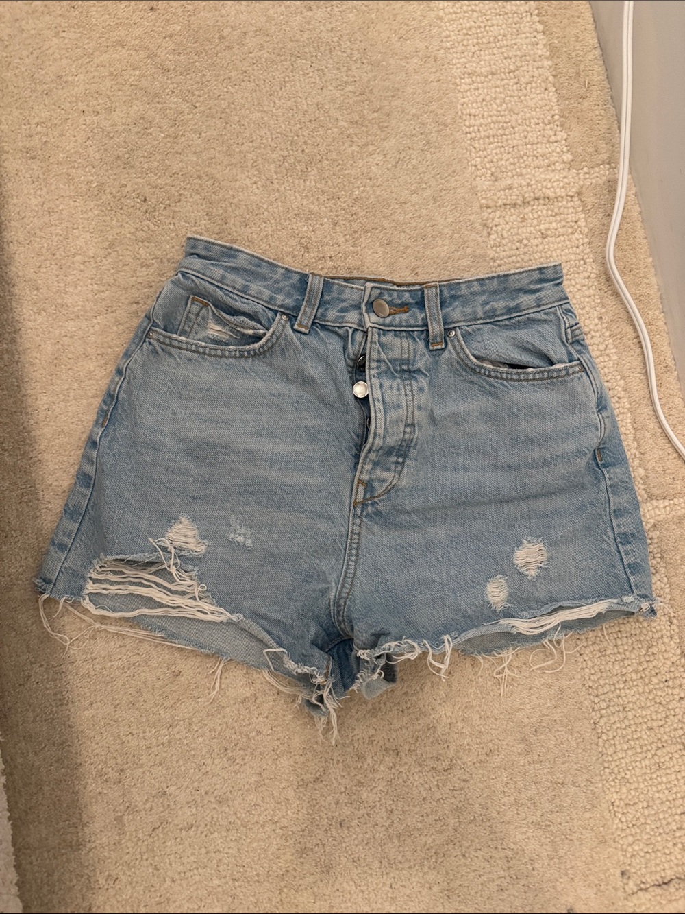 Zara Light Blue Distressed Denim Cutoff Shorts